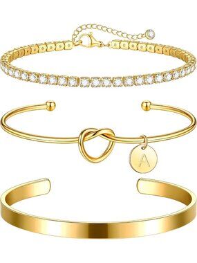 Personalized Gold Initial Bracelets for Women - Dainty Stackable Bangles & Cuffs